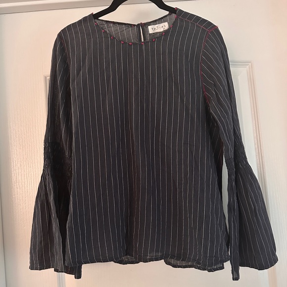 Velvet Tops - Velvet by Gram and Spencer black striped cotton gauze blouse size medium